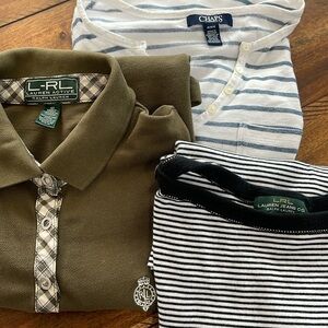 Ralph Lauren Chaps 3 shirt bundle  3/4 sleeve striped black olive blue sz M